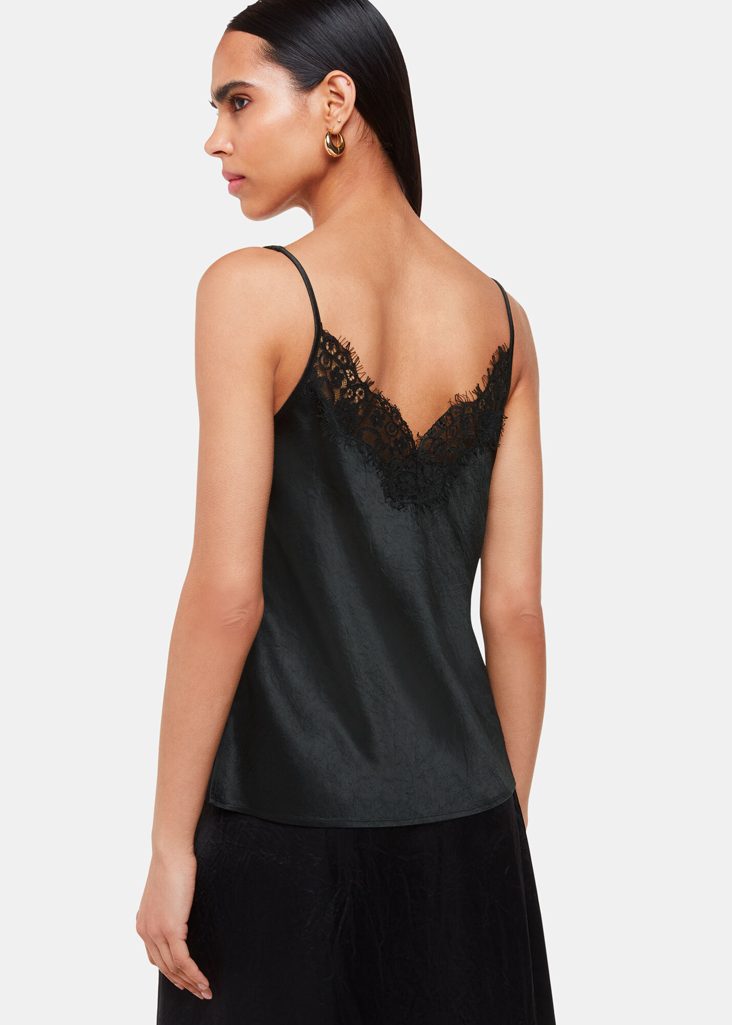 Black Lace Trim Cami Top | WHISTLES | Whistles US |