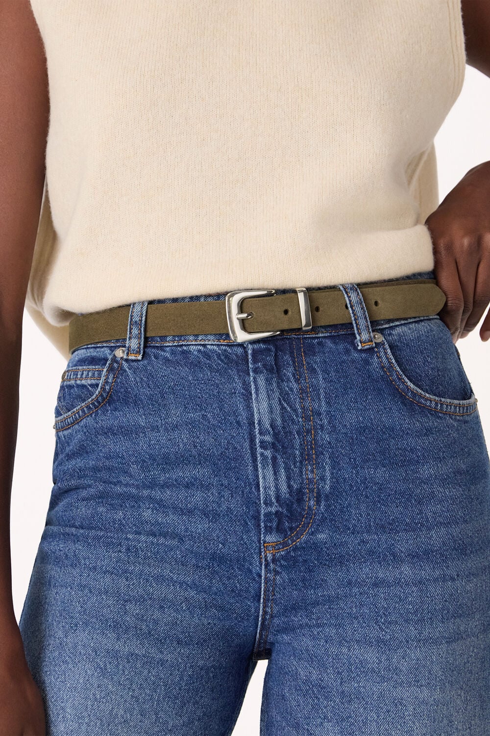 Olive Suede Metal Keeper Belt