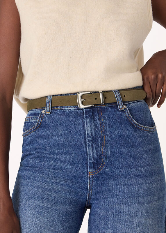 Olive Suede Metal Keeper Belt