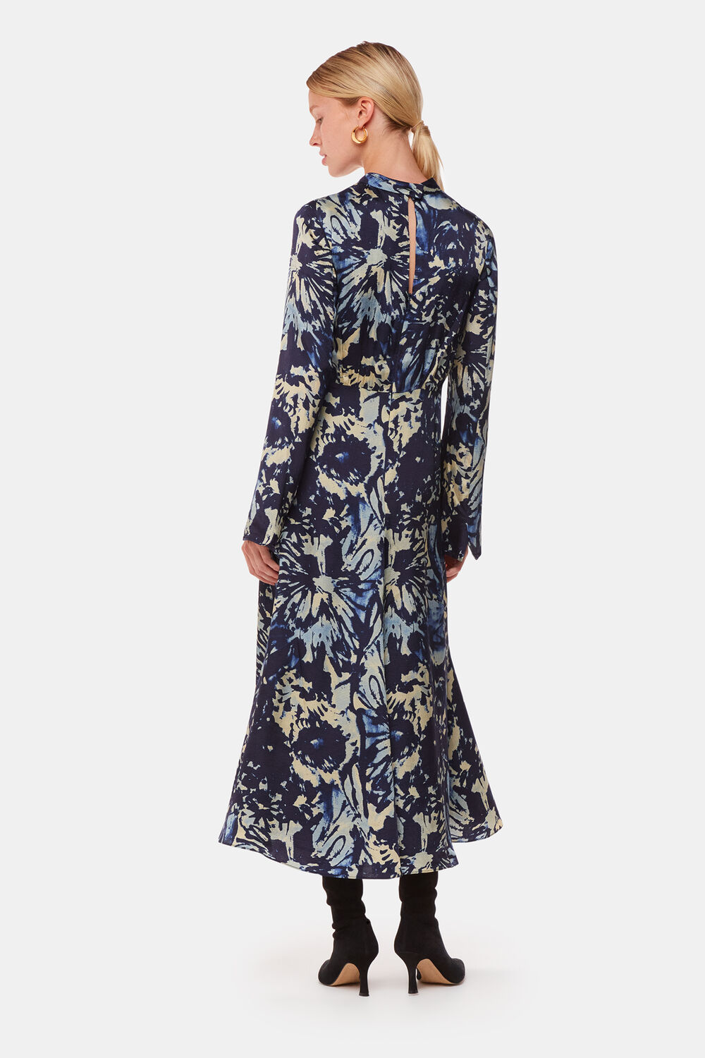 Navy Dazzled Floral Satin Dress