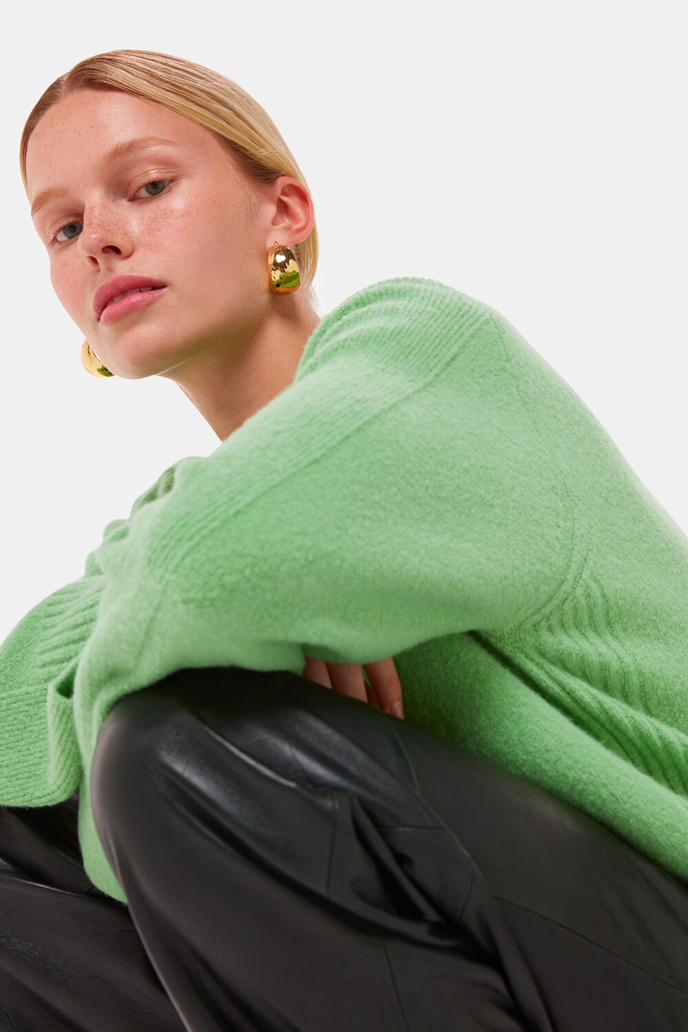 Green Alana Wool Mix Crew Neck Sweater