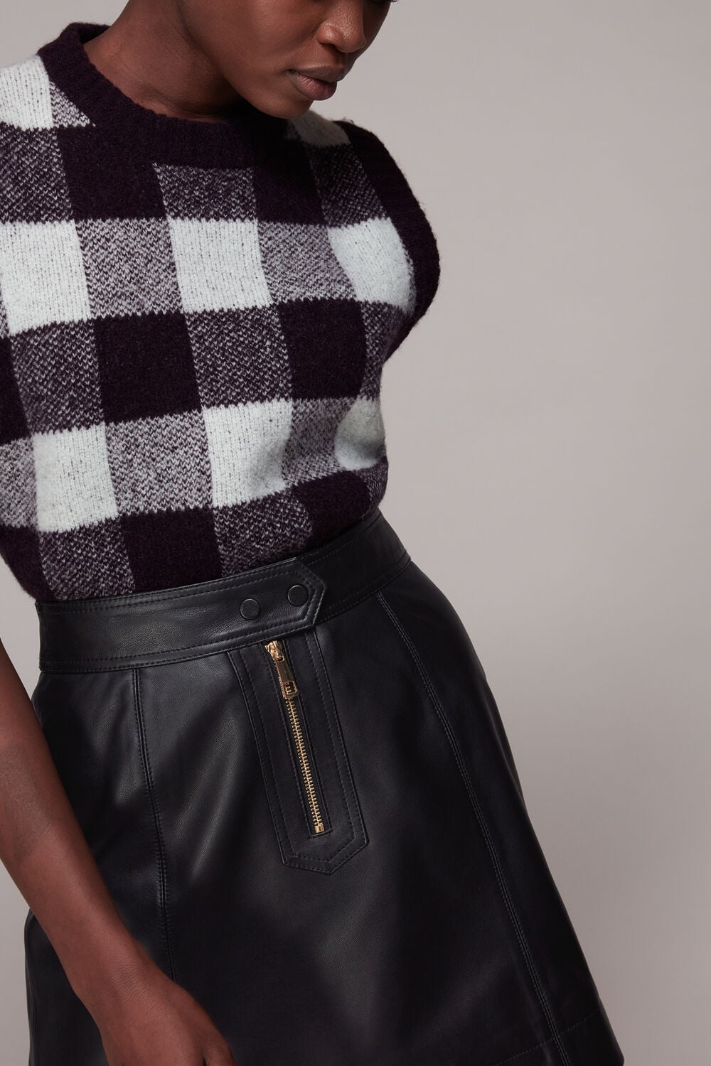 Zip Front Detail Leather Skirt
