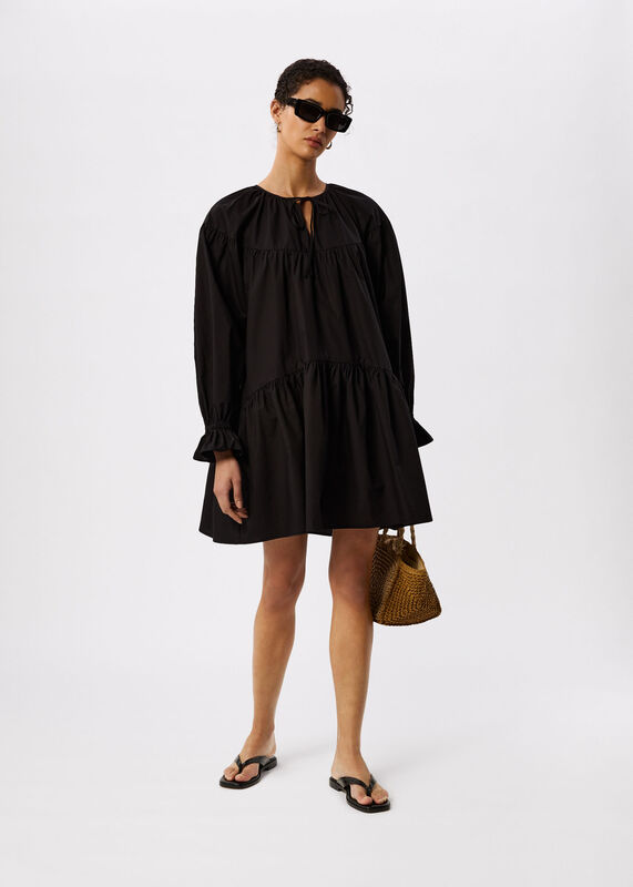 Black Cotton Tiered Mini Dress