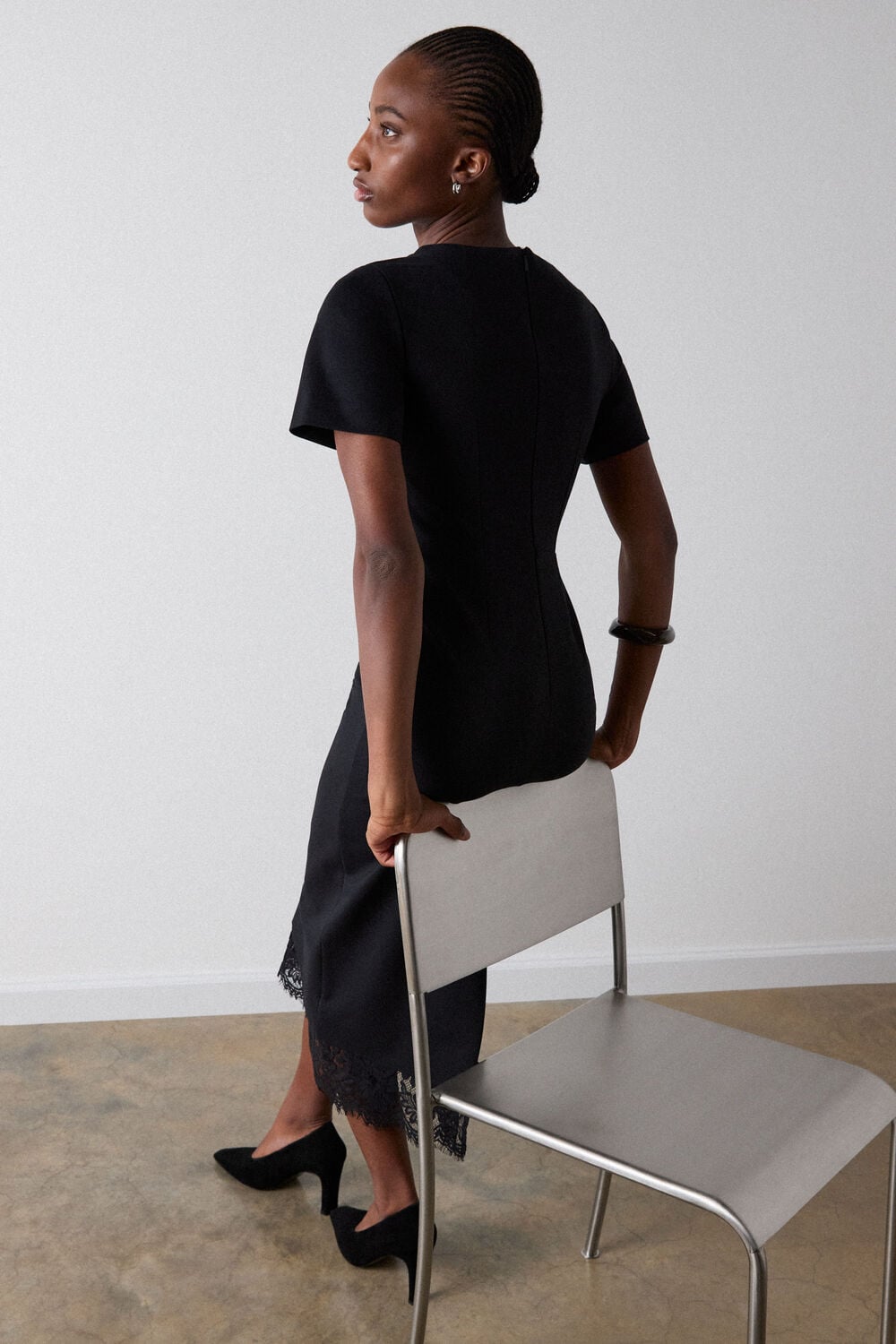 Black Ponte Detachable Lace Dress