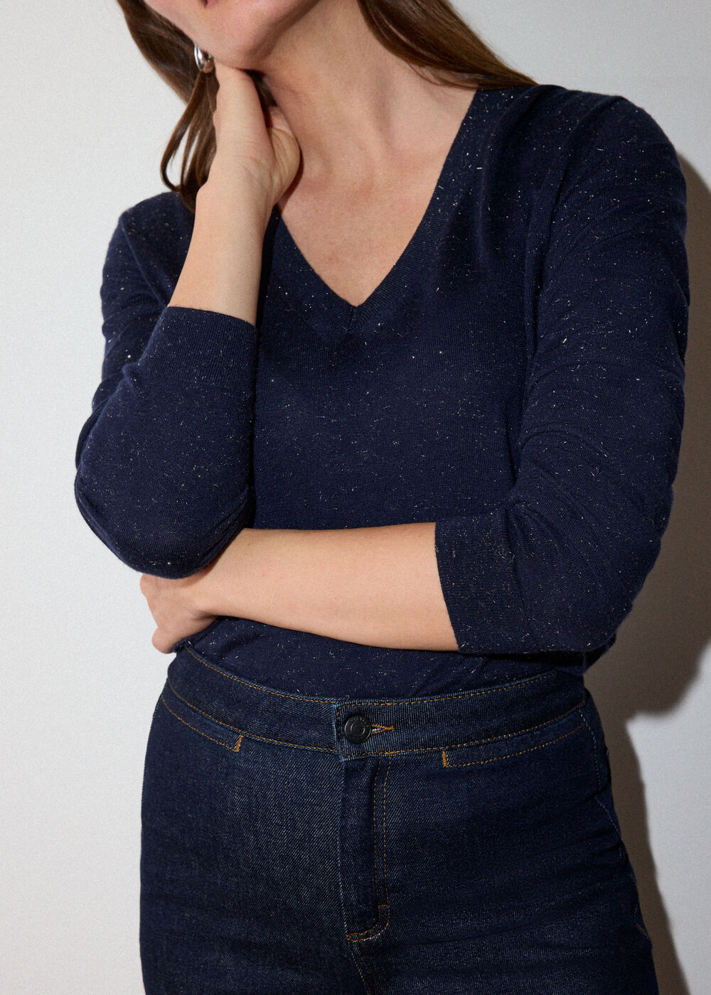 Navy Annie Sparkle V Neck Knit