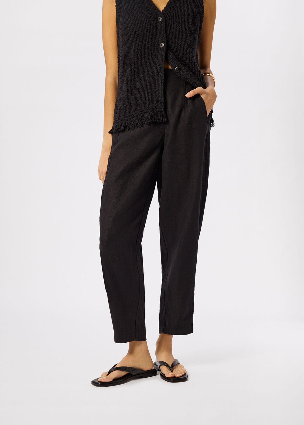 Petite Linen Barrel Leg Trouser