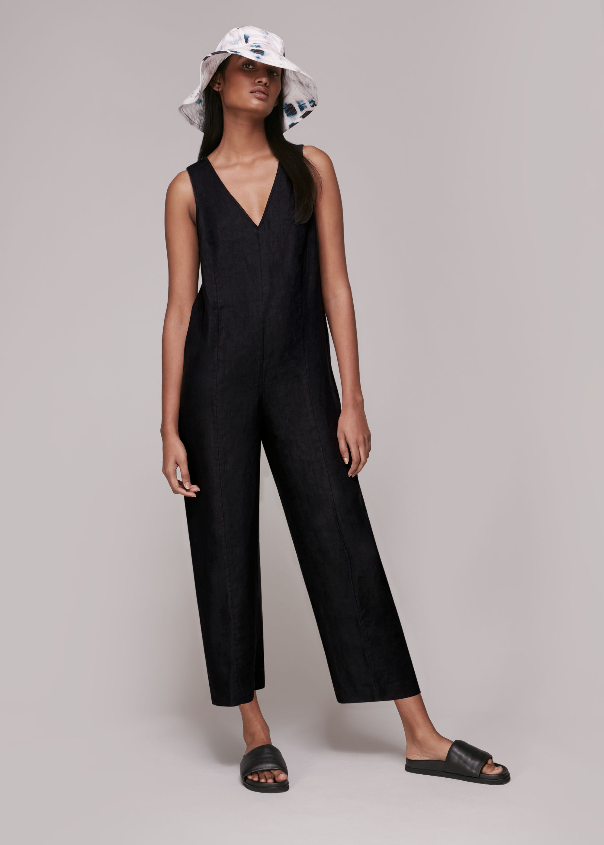 Black jumpsuit sales v neck