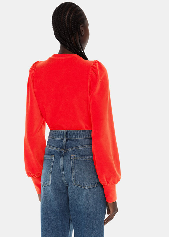 Red Puff Sleeve Cord Top