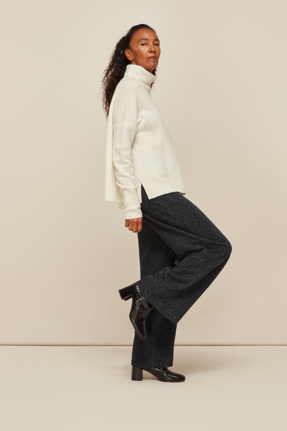 Black Sparkle Ponte Wide Leg Pants&nbsp;