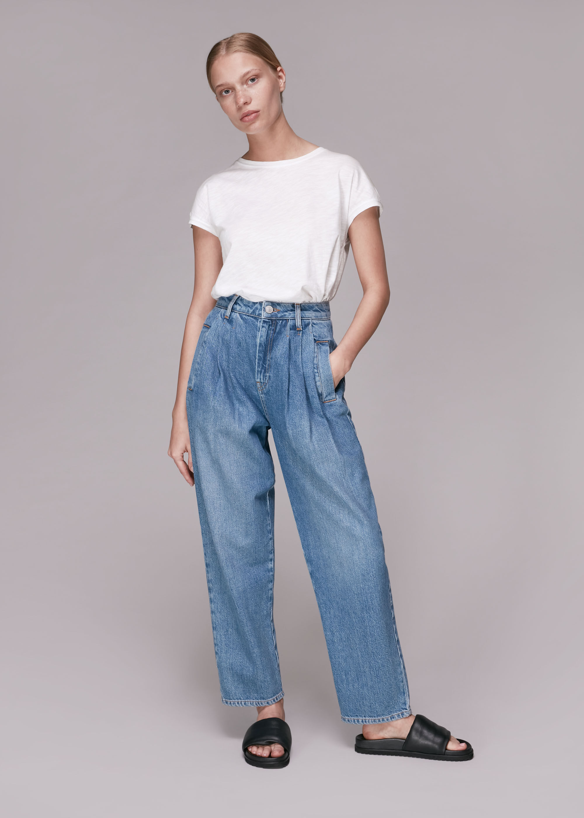 Pleated high cheap waisted jeans