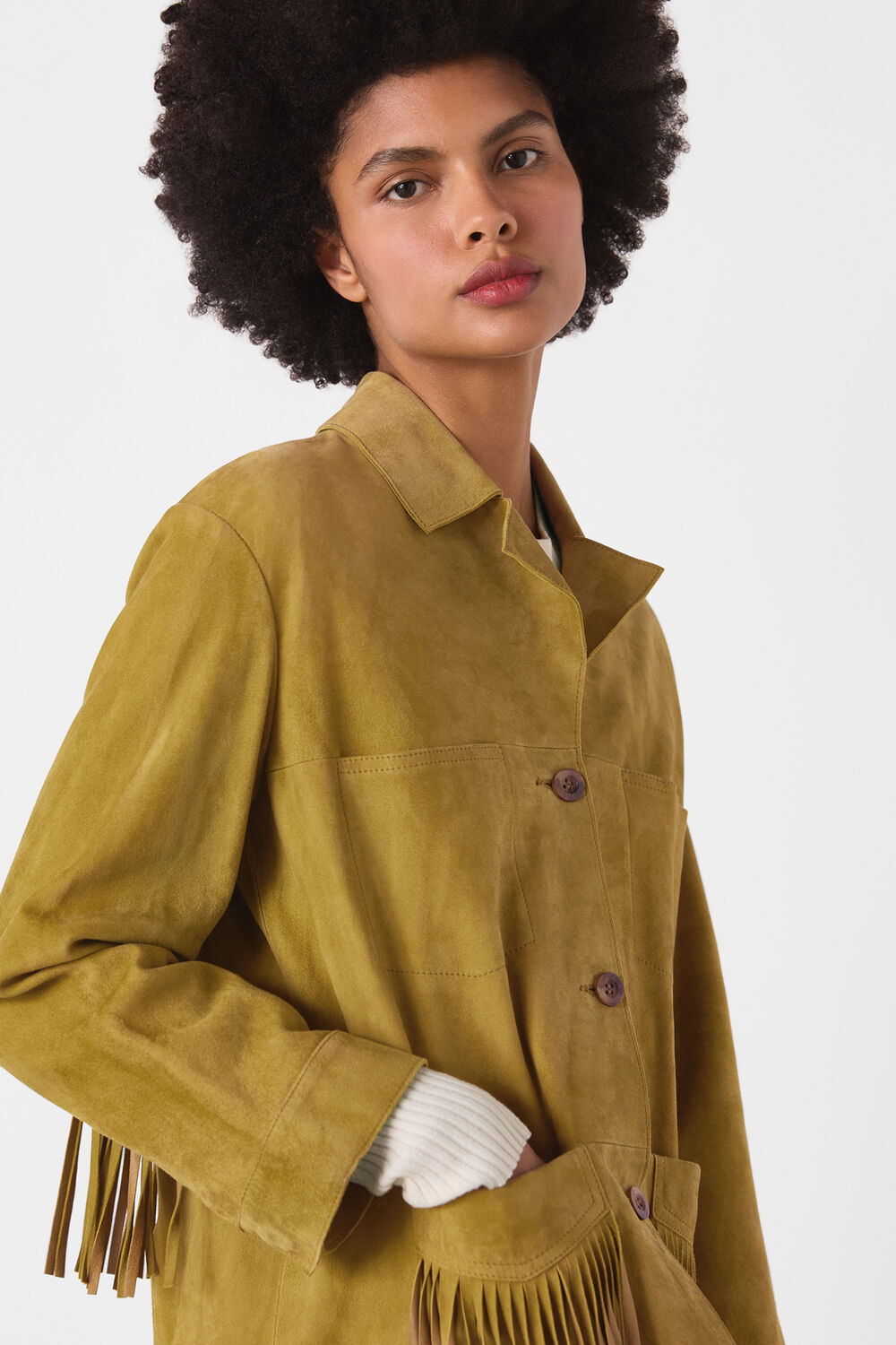 Neutral Lani Tassel Suede Jacket