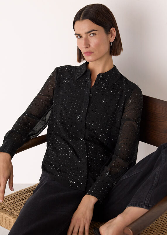 Black Hot Fix Sheer Shirt