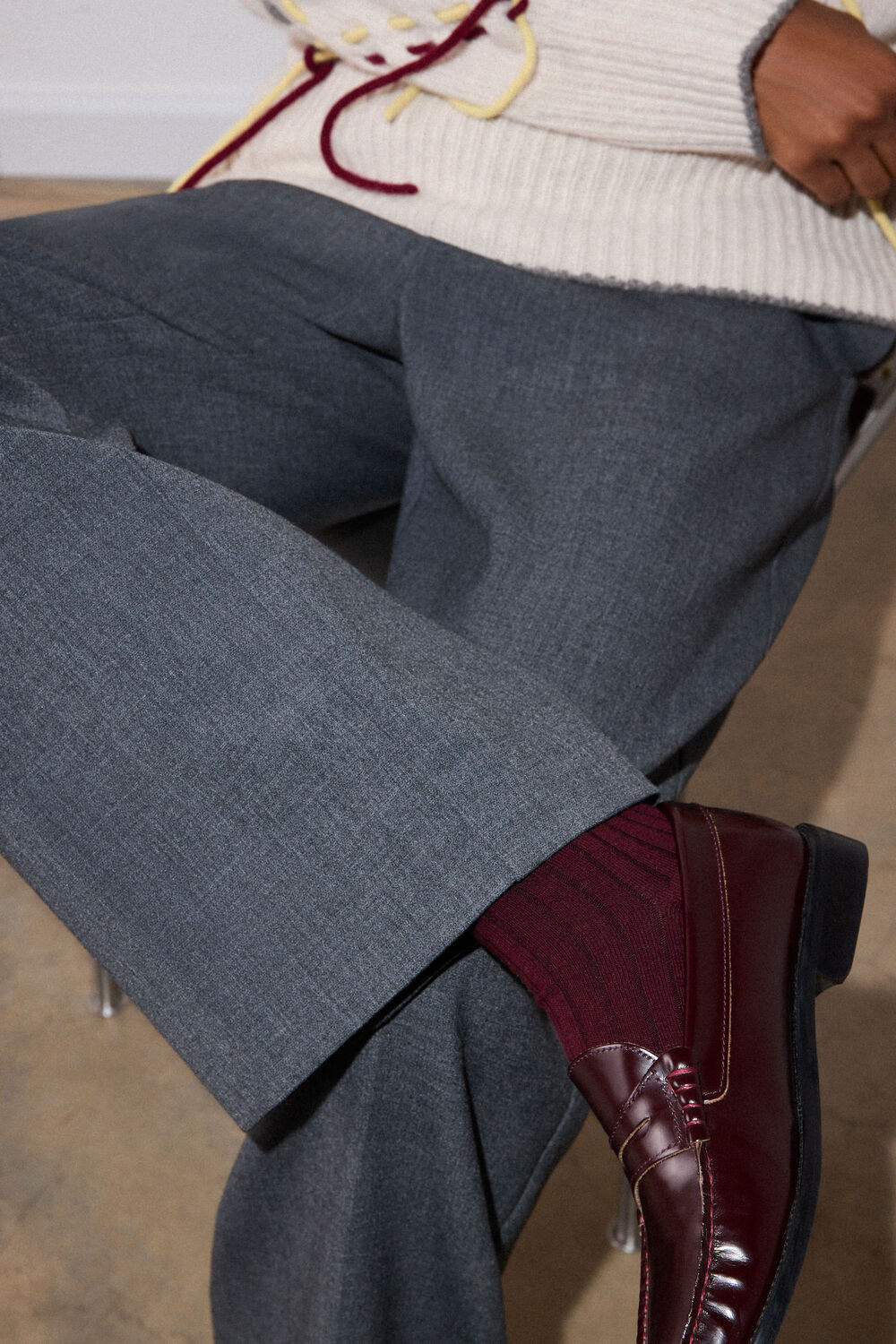 Grey High Rise Straight Trouser