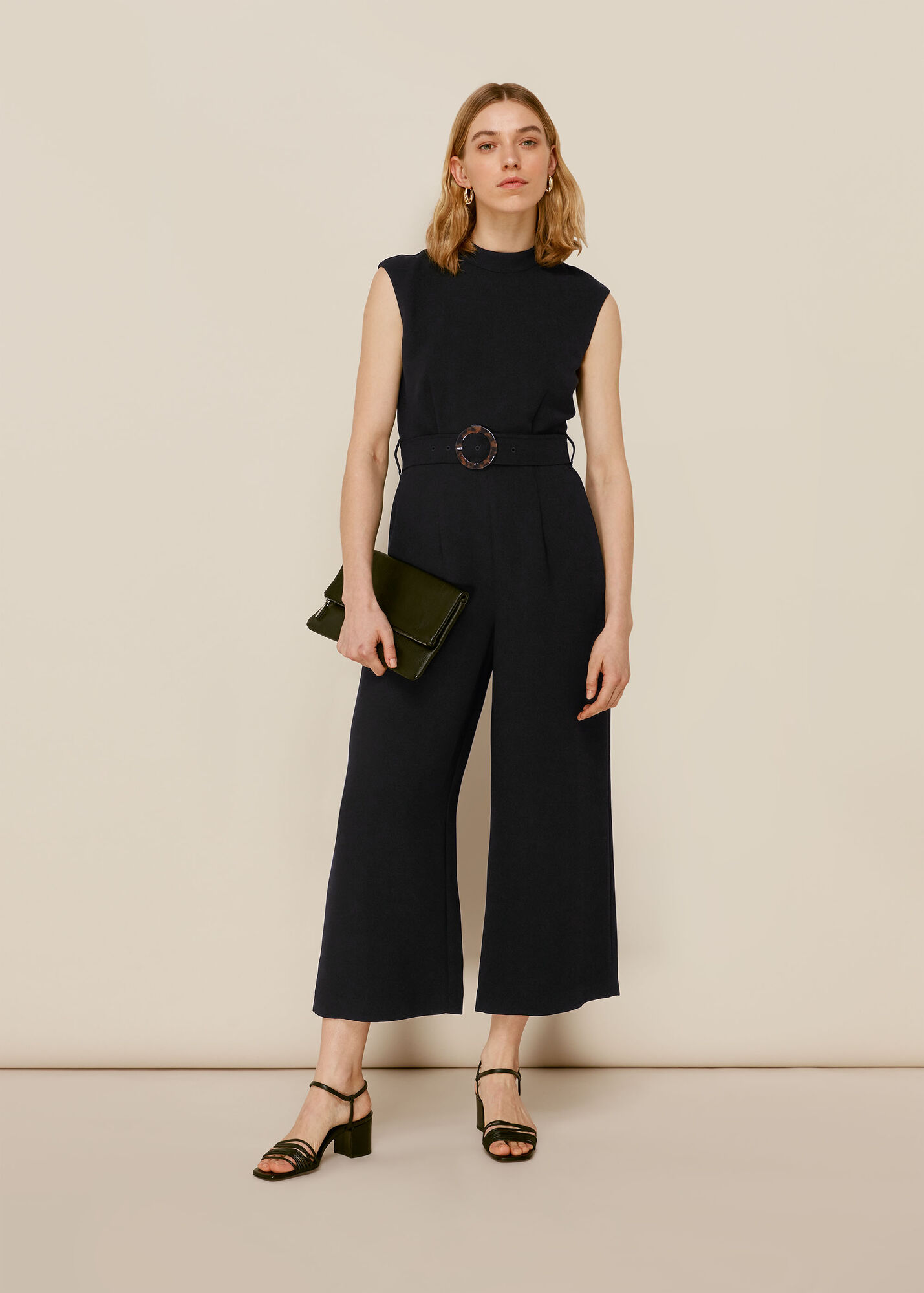 Black Penny Belted Jumpsuit WHISTLES Whistles US