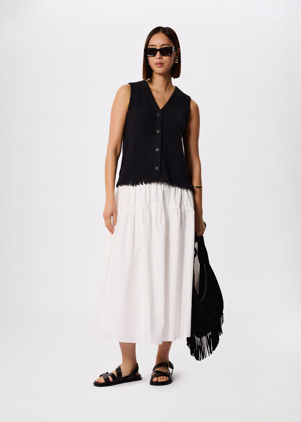 Tier Hem Cotton Skirt