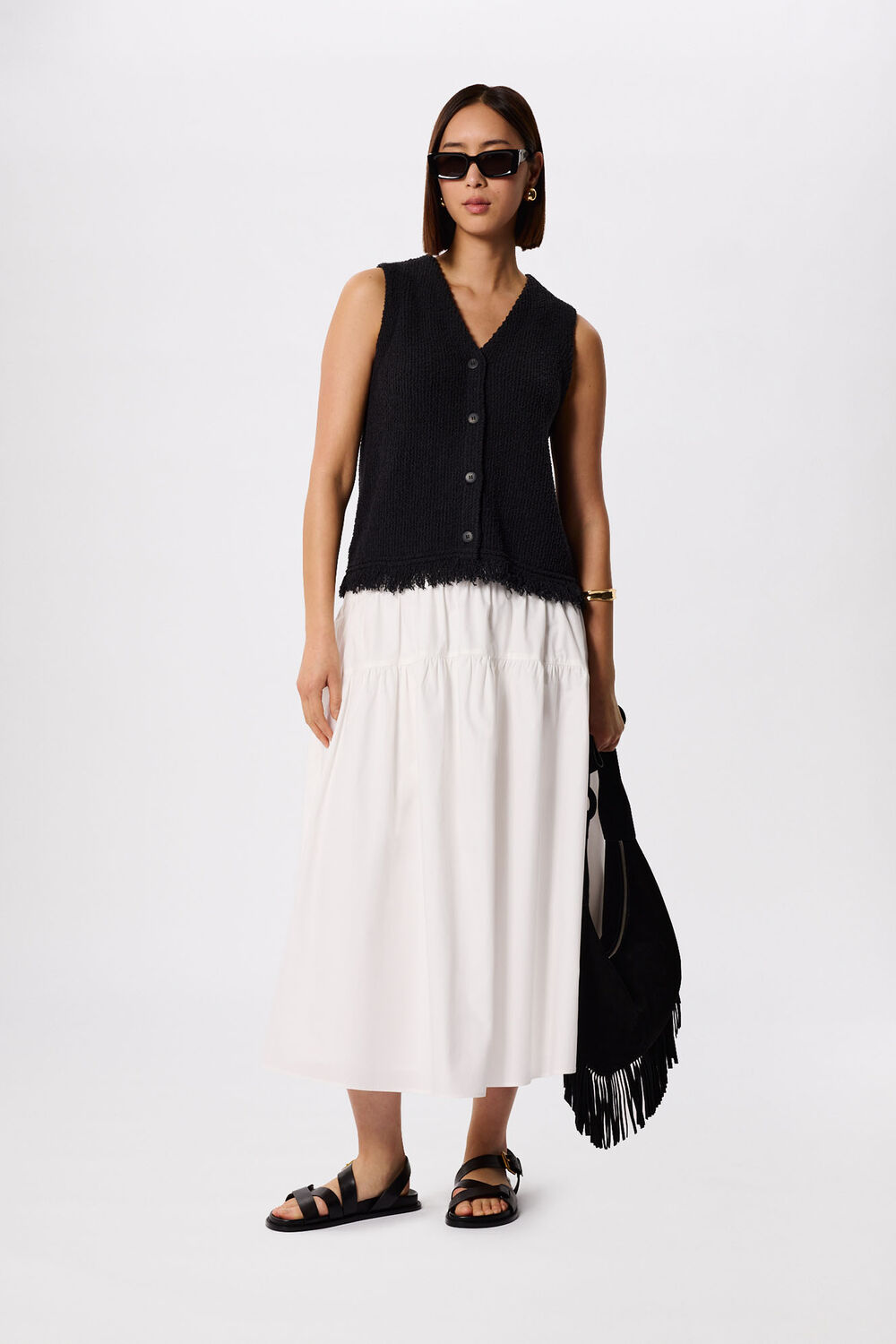 White Tier Hem Cotton Skirt