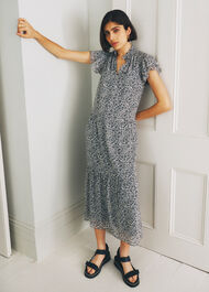 Indo Floral Print Tiered Dress