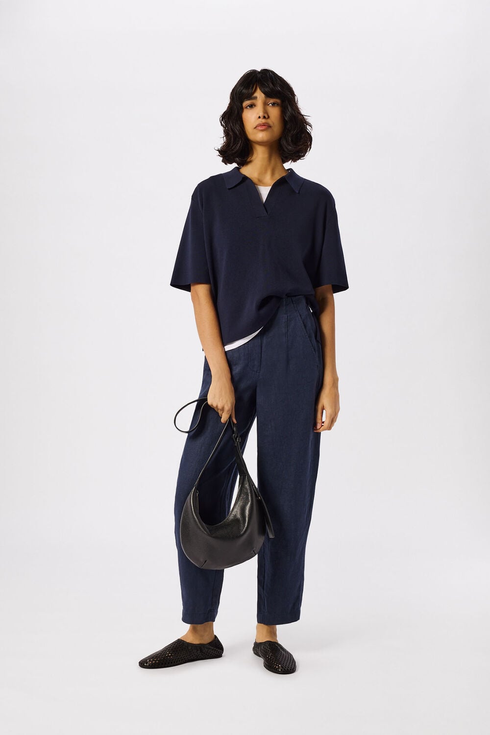 Petite Linen Barrel Leg Trouser