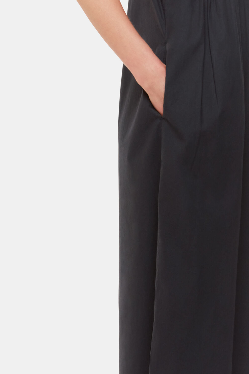 Black Ruffle Strap Poplin Midi Dress