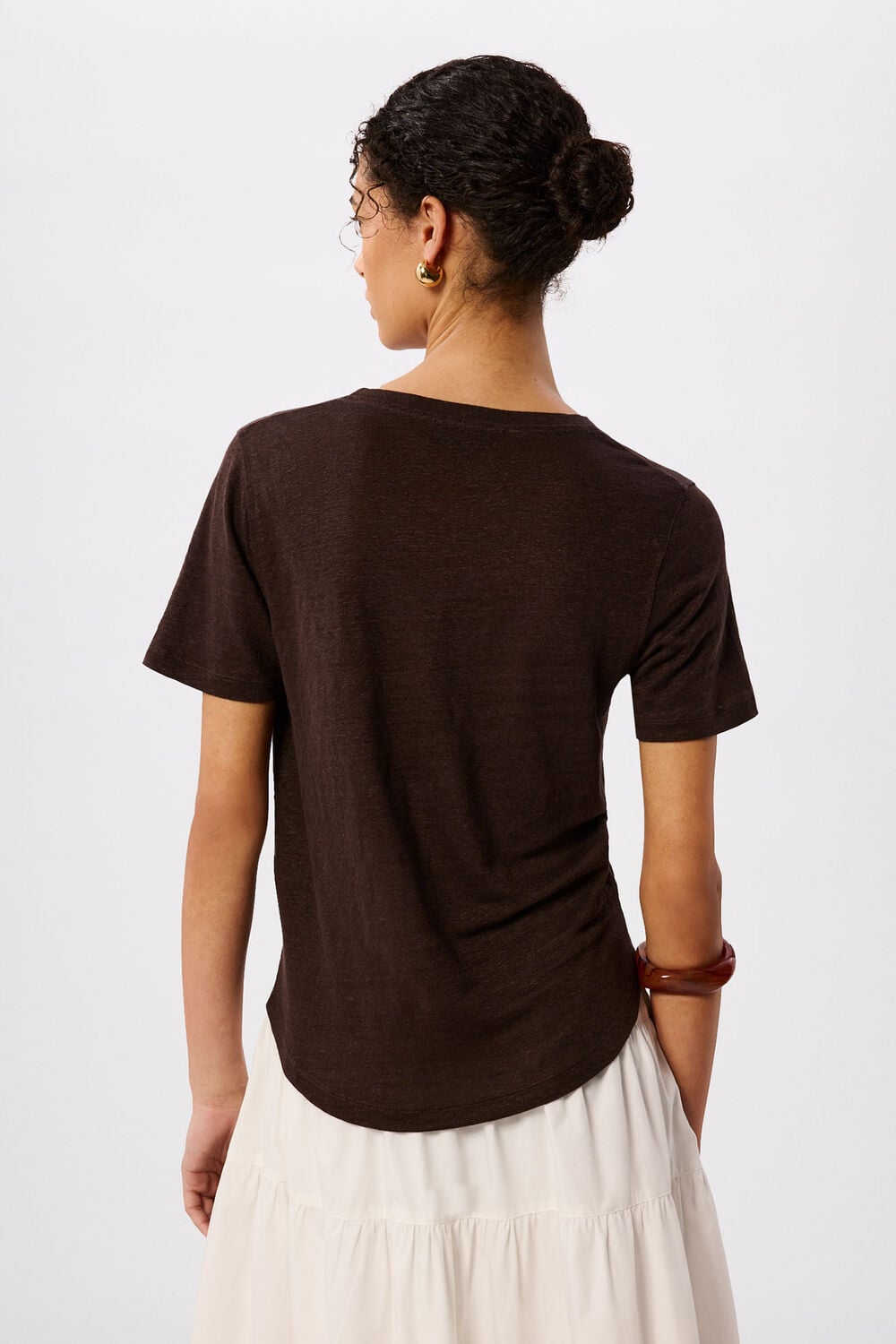Brown Linen V Neck T-Shirt