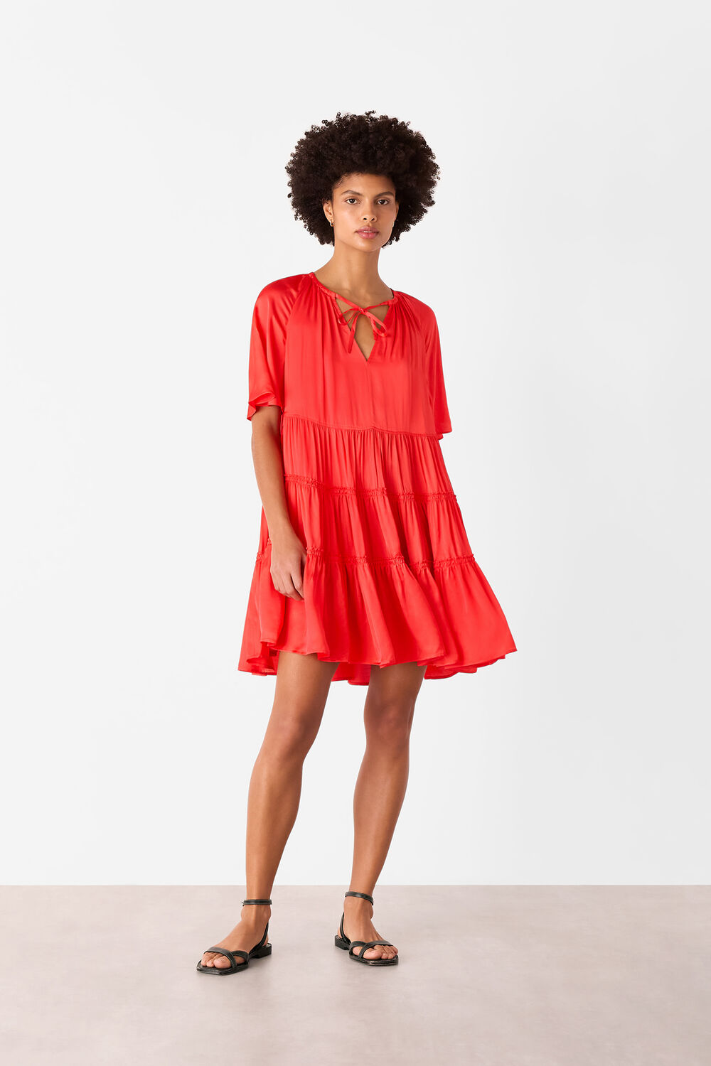 Red Satin Trapeze Mini Dress