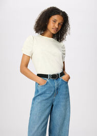 Round Neck Gathered Sleeve Tee