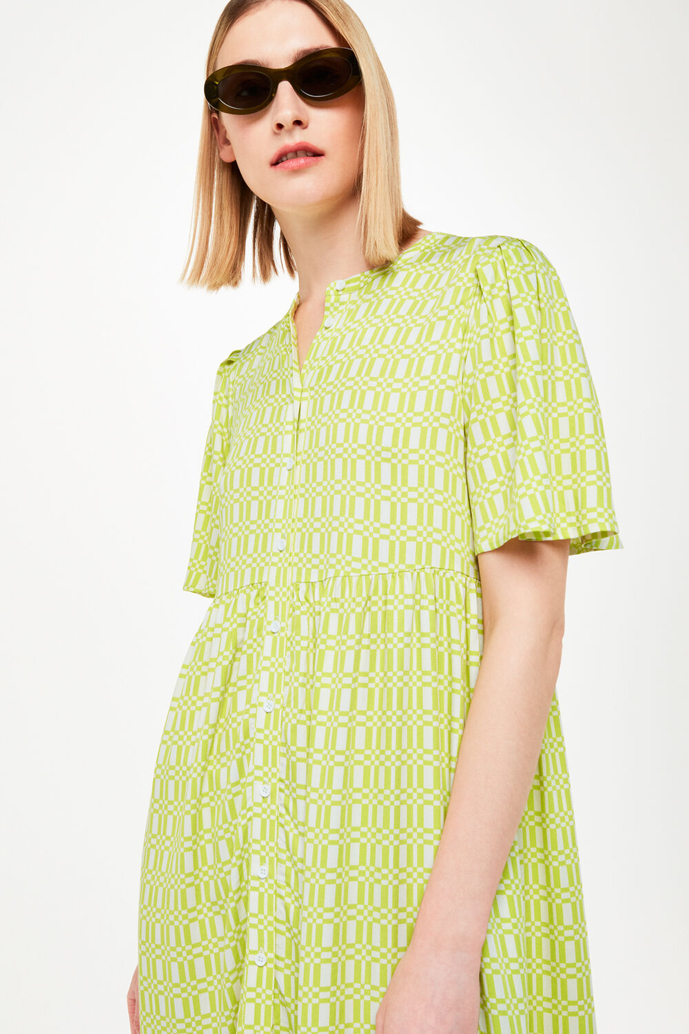 Green Link Check Trapeze Dress