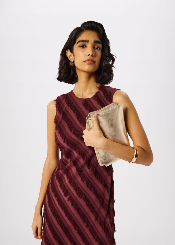 Brown Diagonal Fringe Textured Dress