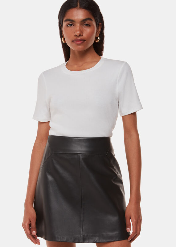 Black Petite Leather A Line Skirt