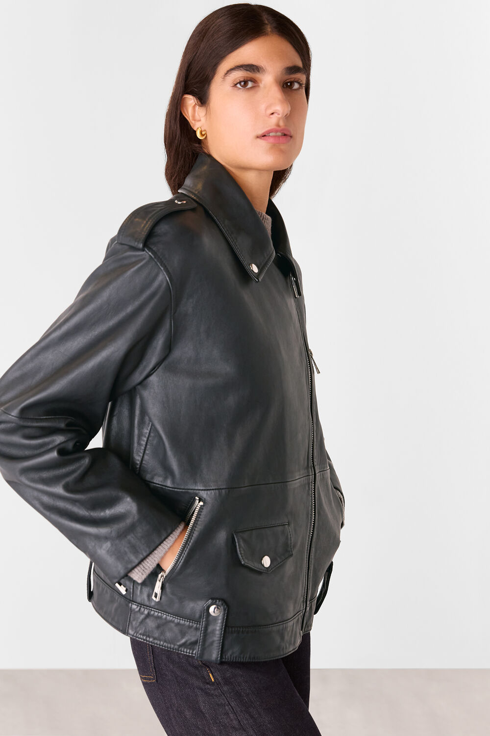 Black Freja Leather Biker Jacket
