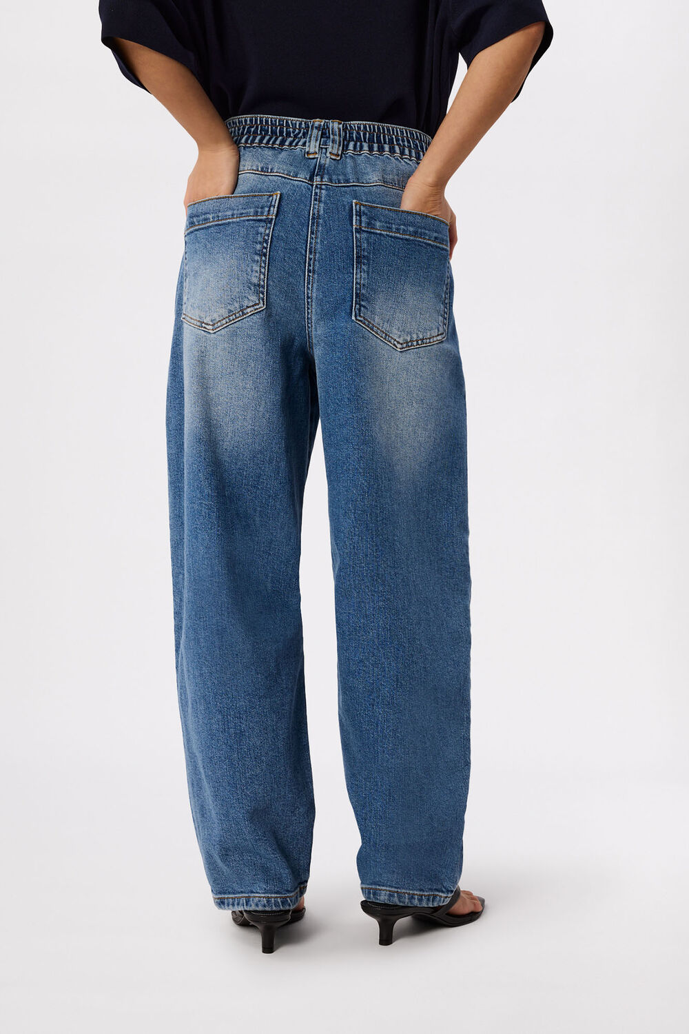 Denim Petite Elasticated Waist Barrel Jean