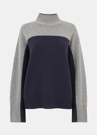 Wool Colour Block Funnel Neck