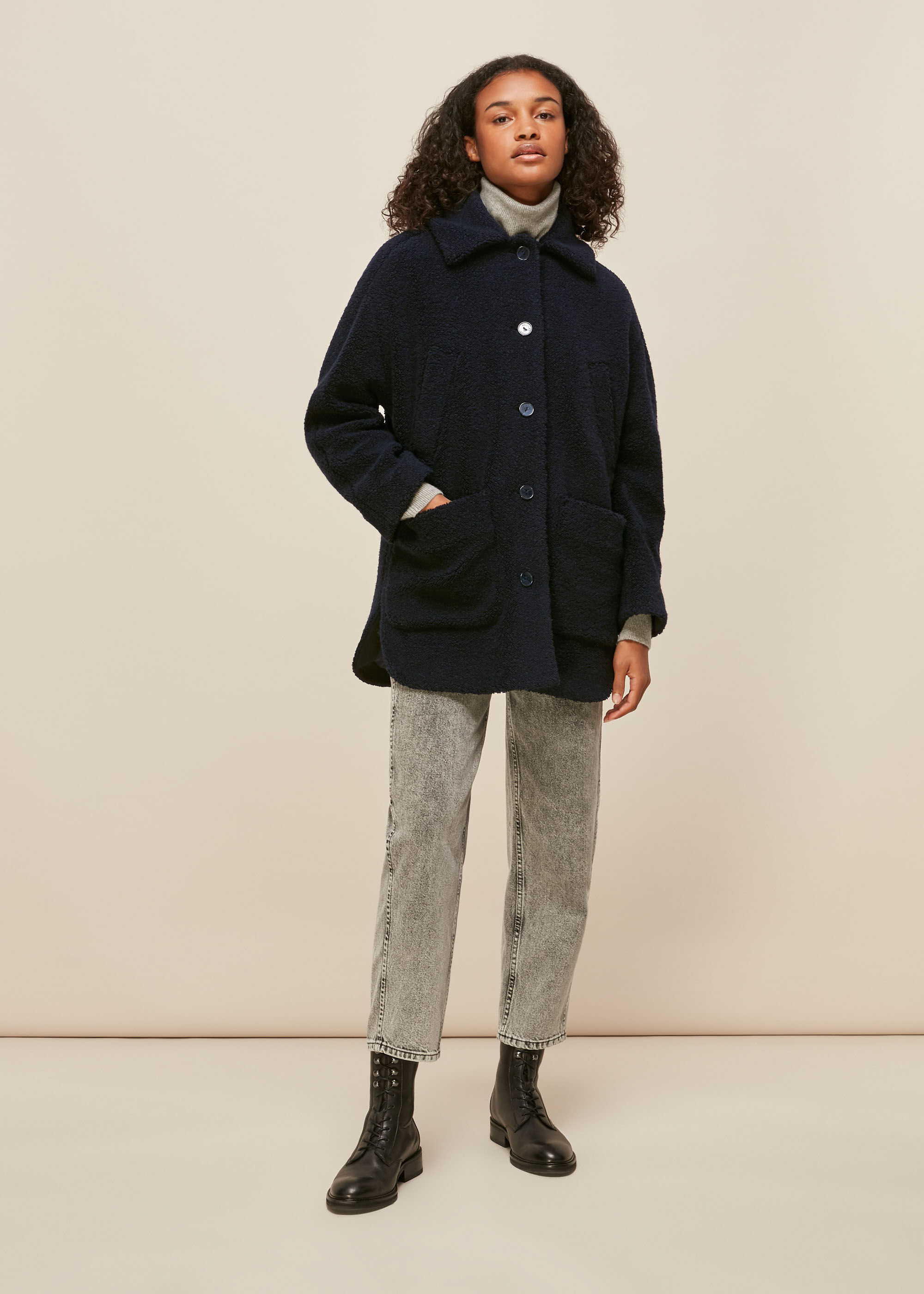 Teddy coat navy top