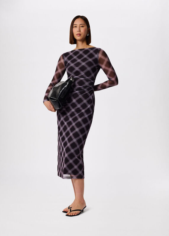 Burgundy Check Mesh Dress