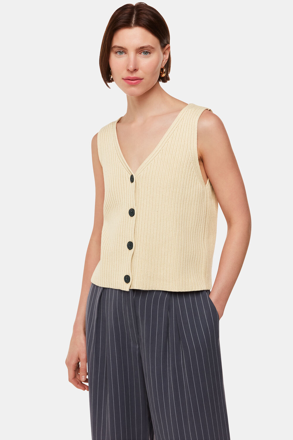 Button Front V Neck Tank