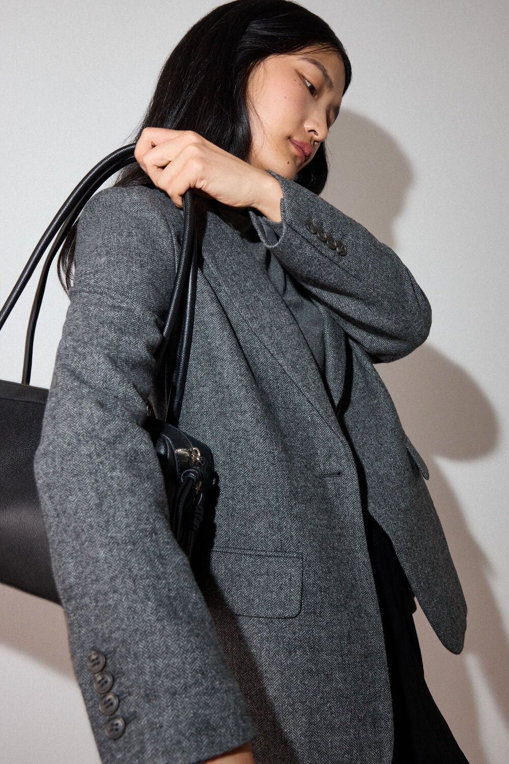 Grey Petite Herringbone Wool Blend Blazer