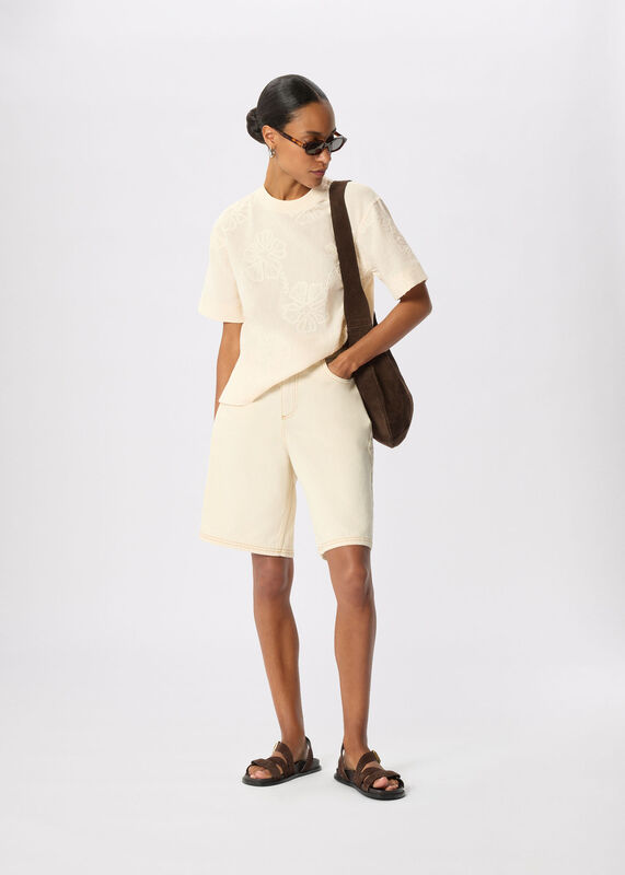Ivory Textured Floral Jersey Top