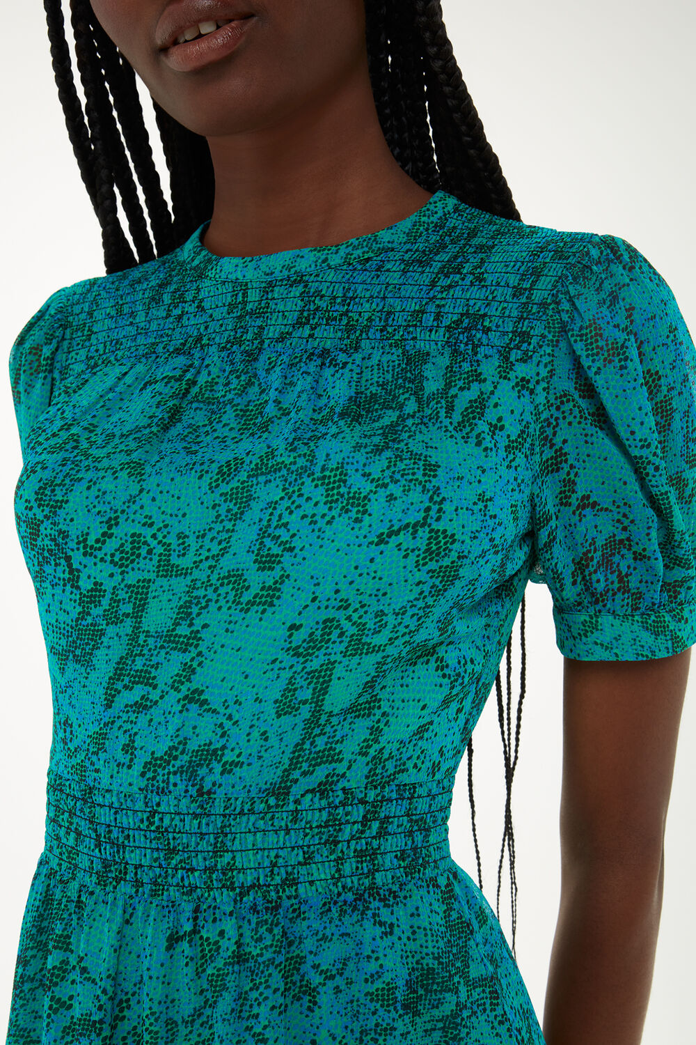 Diagonal Snake Shirred Dress
