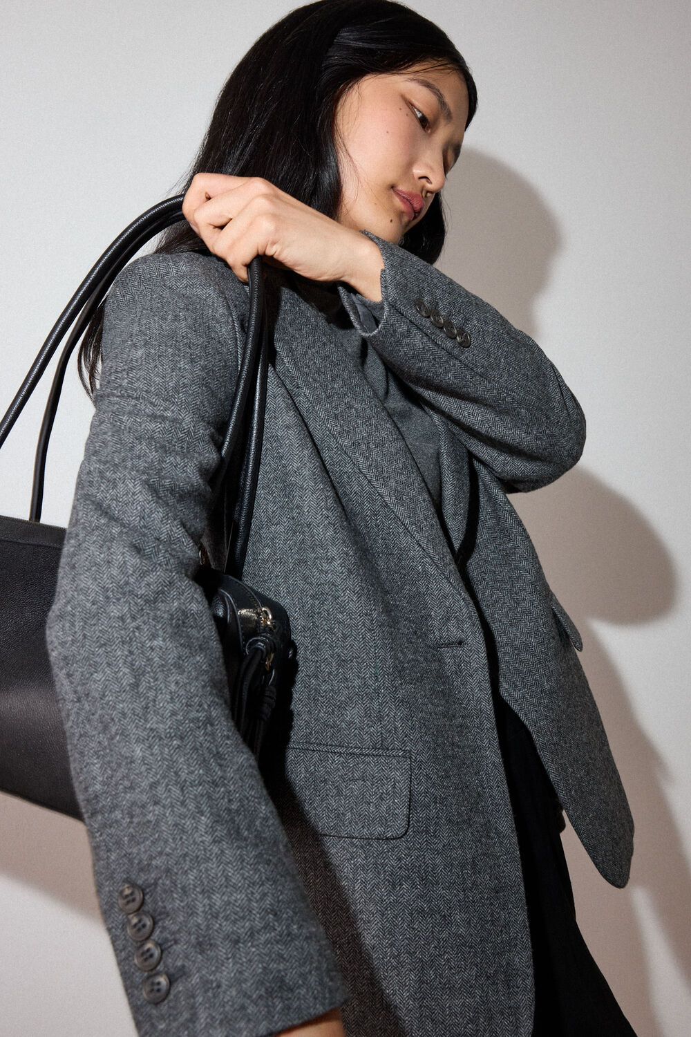 Grey Petite Herringbone Wool Blend Blazer