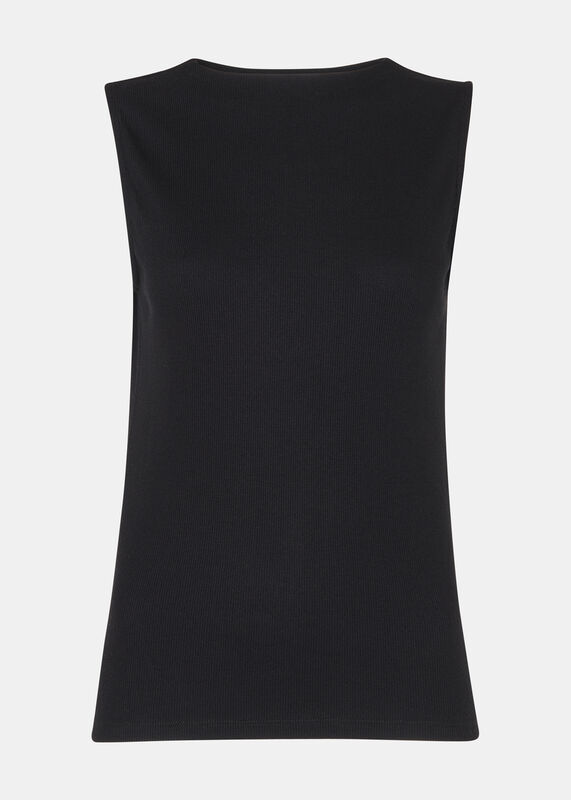 Black High Neck Rib Detail Tee