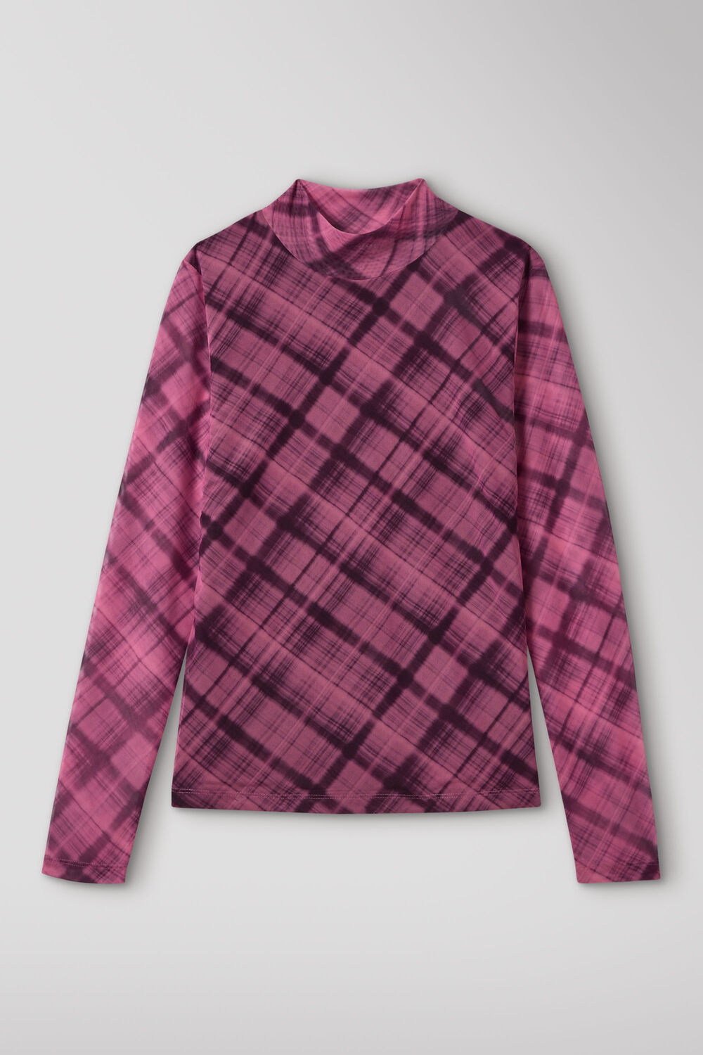 Pink Check Print Mesh Top