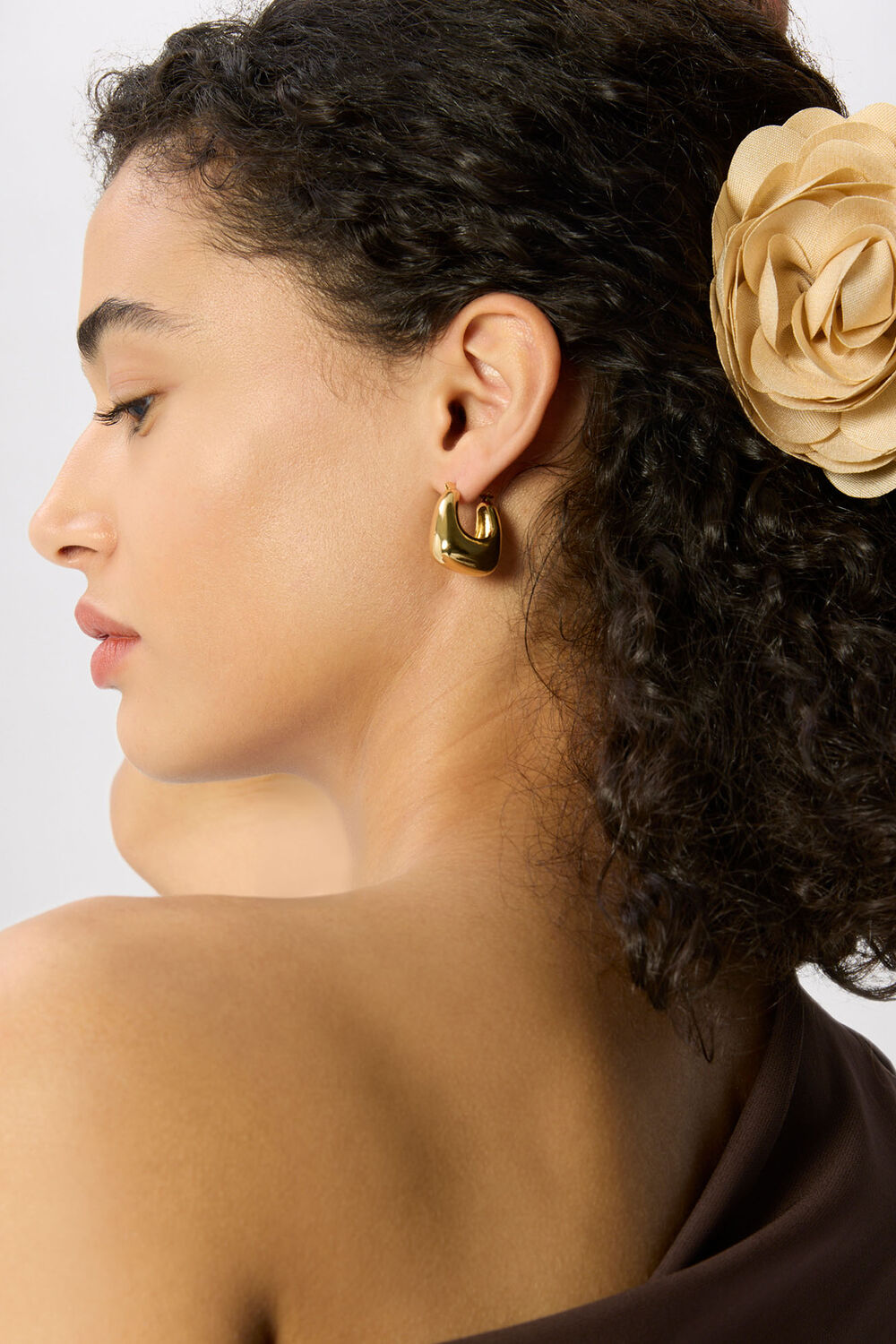 Gold Chunky Curved Square Earring