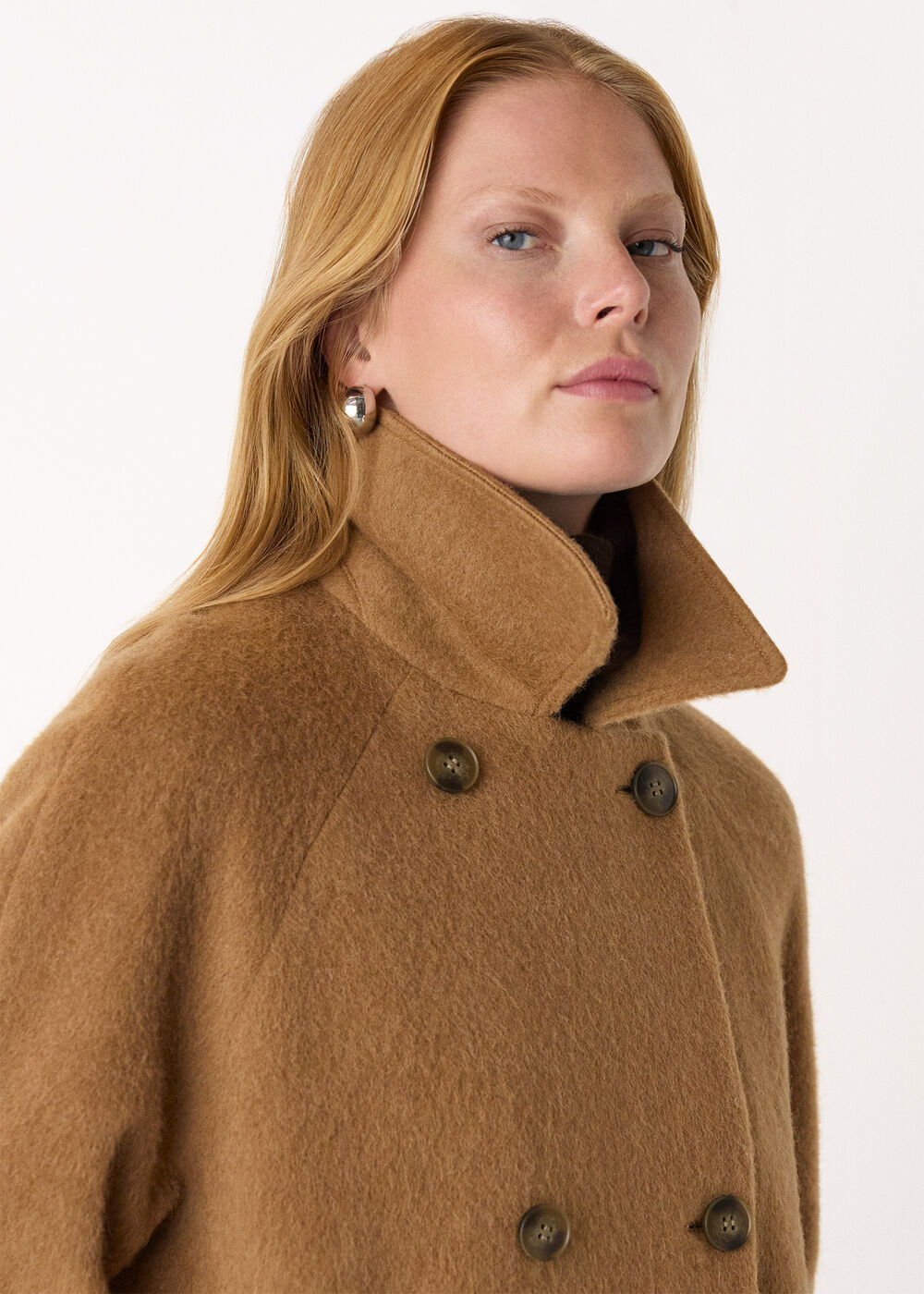Short Button Detail Wool Coat