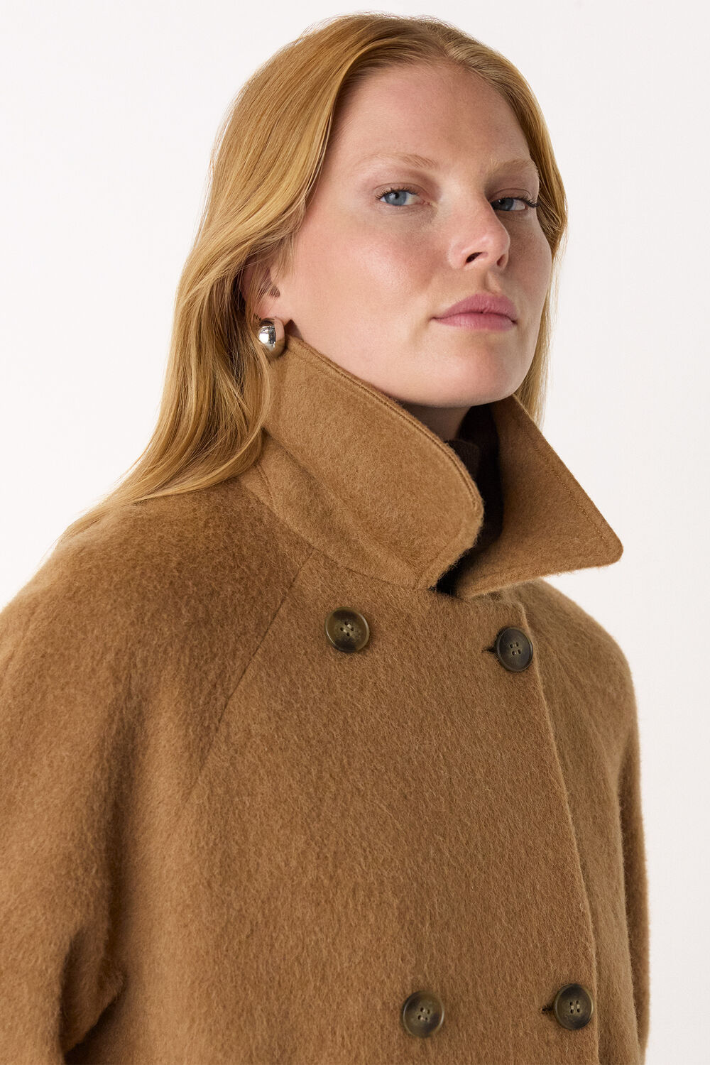 Camel Brushed Wool Pea Coat