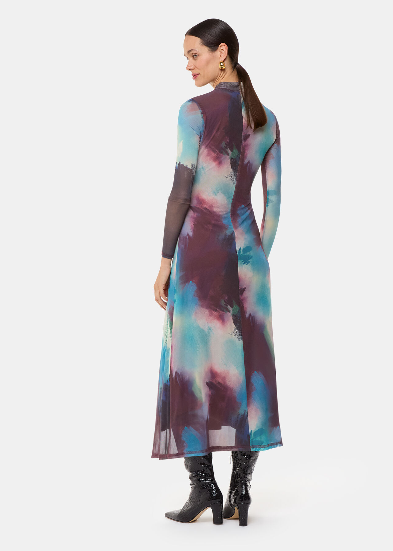 Oil Paint Print Mesh Dress
