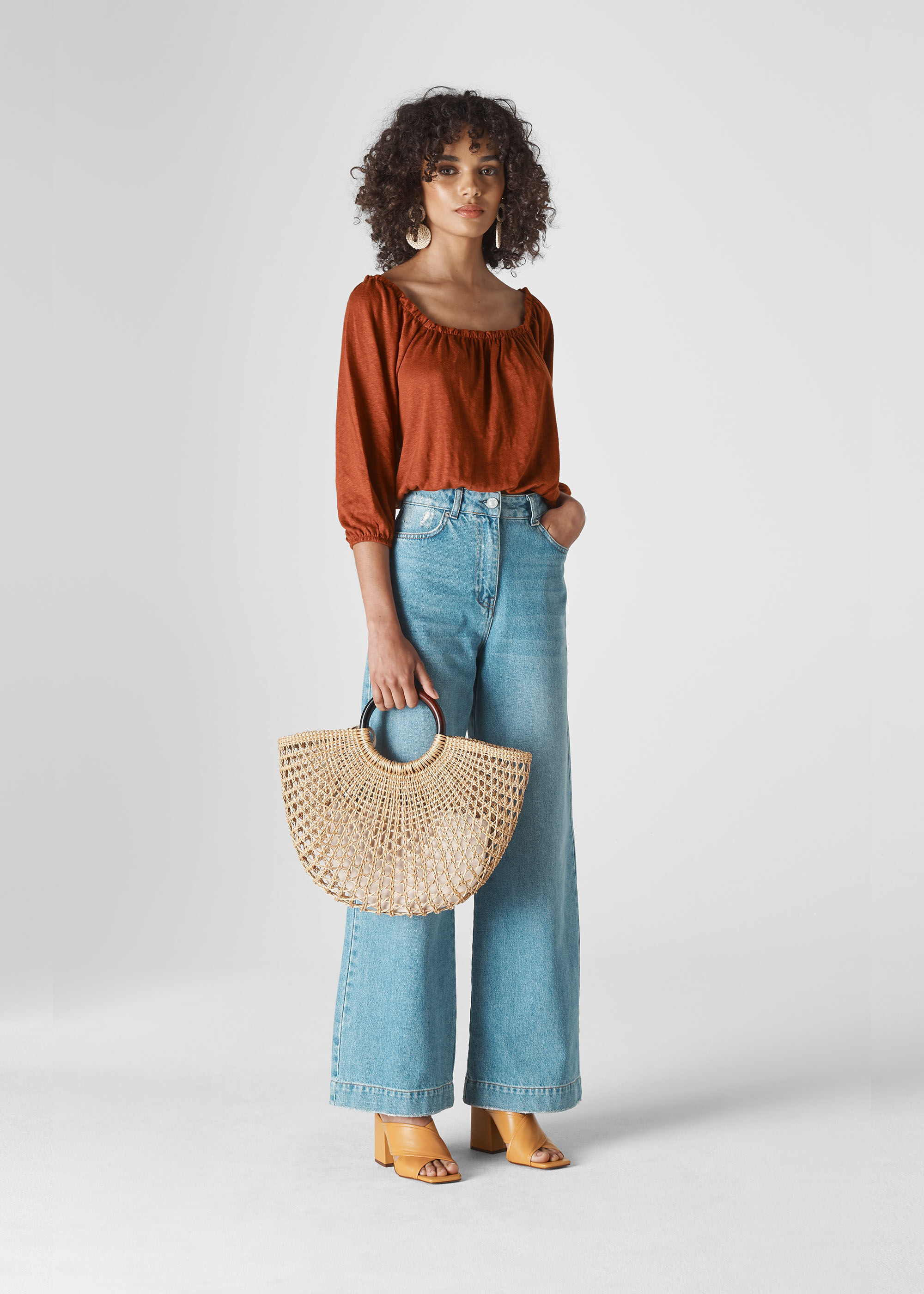 Rust Linen Square Neck Top | WHISTLES | Whistles US |
