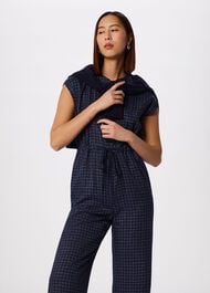 Grid Print Sleeveless Jumpsuit