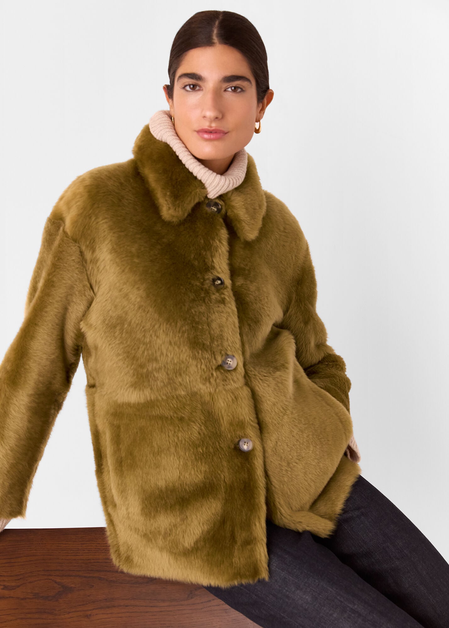 Olive Tamina Short Shearling Coat | WHISTLES | Whistles US |