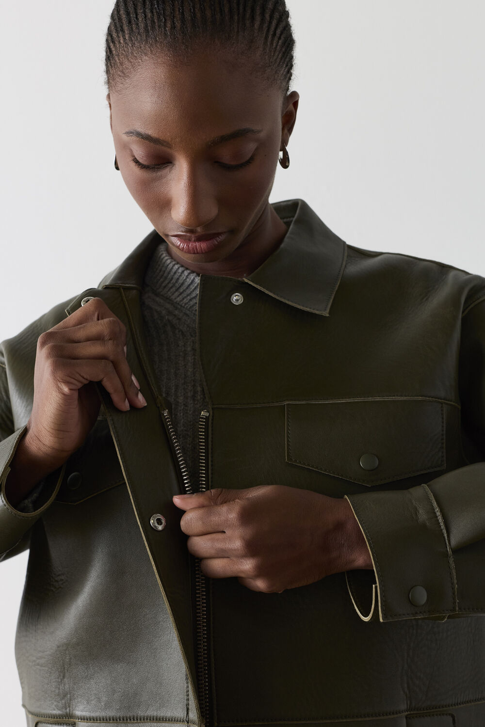Khaki Clean Bonded Leather Jacket