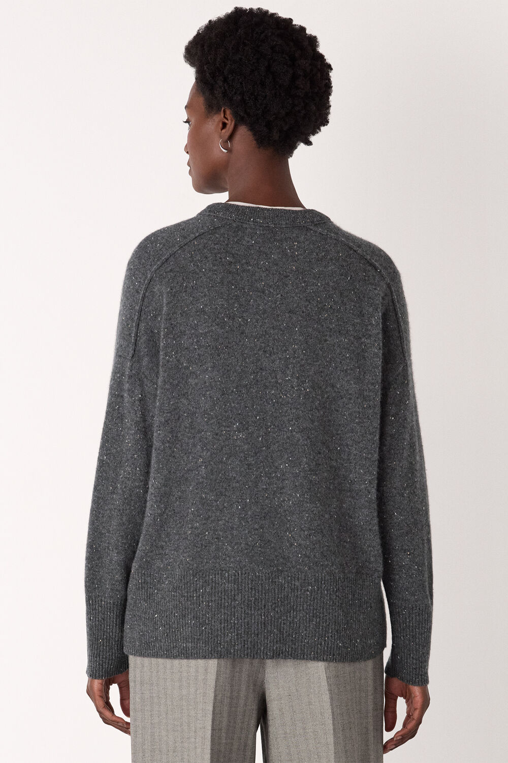 Dark Grey Cashmere Fleck Crew Neck Knit